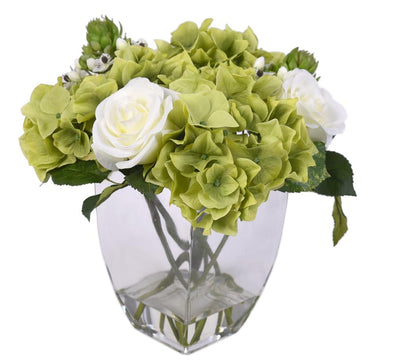 ROSE HYDRANGEA MIXED ARRANGEMENT 32X34CM GREEN WHITE  - 7280 (Box of 2)