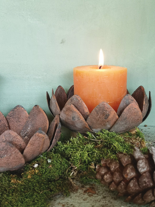 CASA VERDE LOTUS CANDLE DISH VINTAGE RUST 15X3CM - CV03071 (Box of 6)