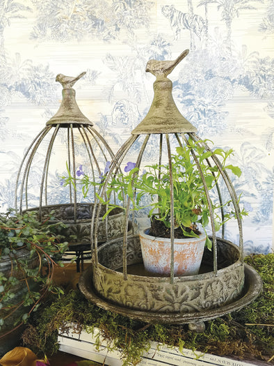 CASA VERDE WIRE DOME AND PLATE WITH BIRD - CV03074 (Box of 4)