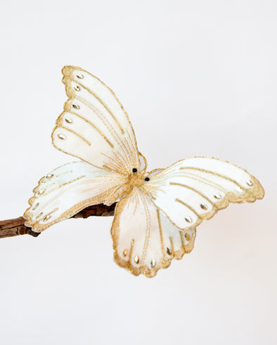 VELVET BUTTERFLY CLIP WHITE 15CM - X3442WH (Box of 24pcs)