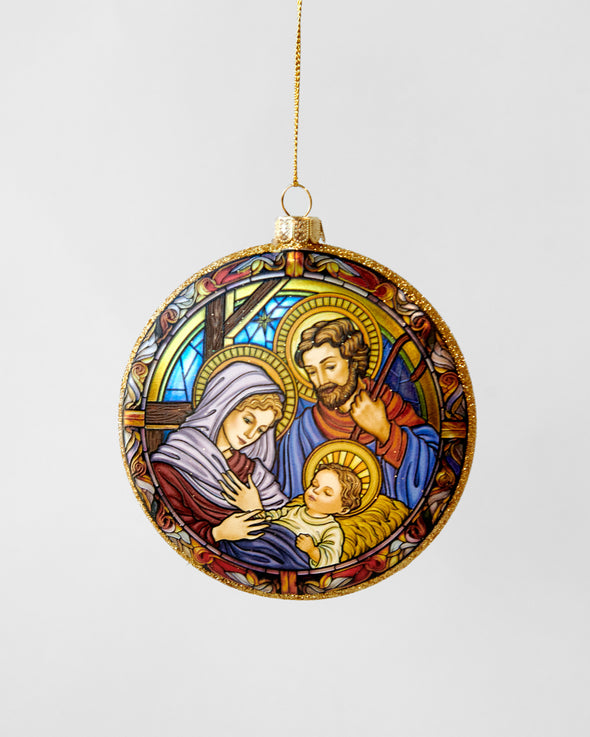 CHRISTMAS HOLY FAMILY DISC ROUND ORNAMENT 10CM - X3630 (Box of 12pcs)