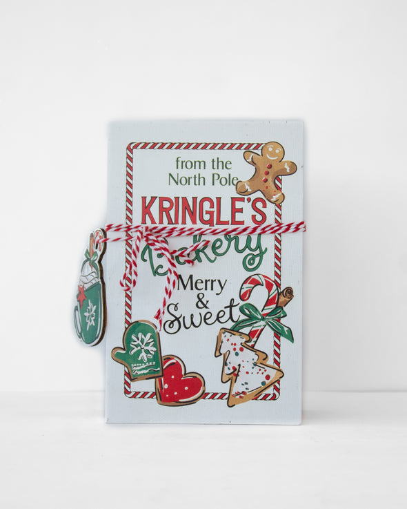 KRINGLE'S BAKERY CHRISTMAS BOOK STACK TABLE PIECE  RED WHITE GREEN - X3872 (Box of 6 pcs)