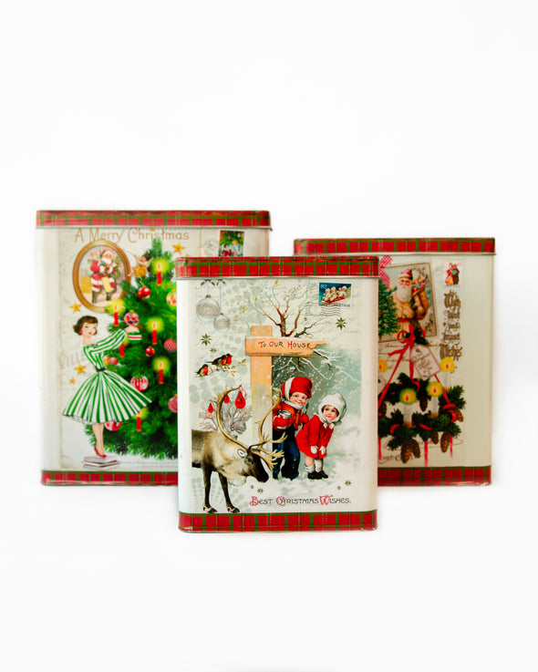 CHRISTMAS VINTAGE SCENE TINS  RECTANGLE SET OF 3 - X3893 (Box of 6 sets)