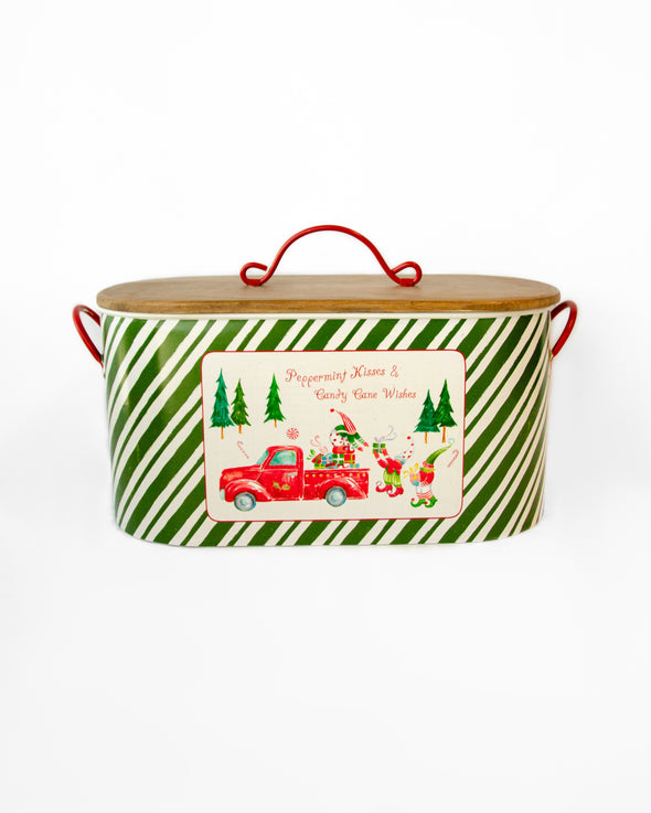 CHRISTMAS STRIPES TIN OVAL SET OF 2 - X3899 (Box of 2 sets)