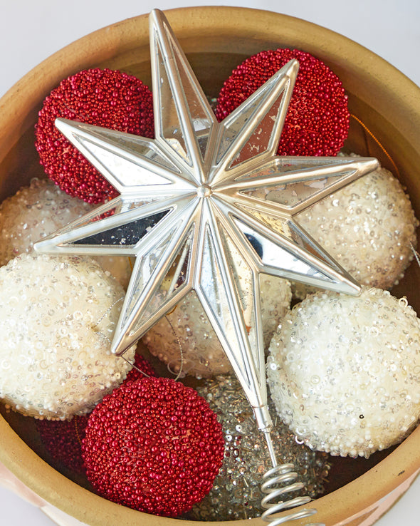 CRACKED MIRROR TREE TOPPER SILVER 35.6CM - X2258SL (Box of 6)