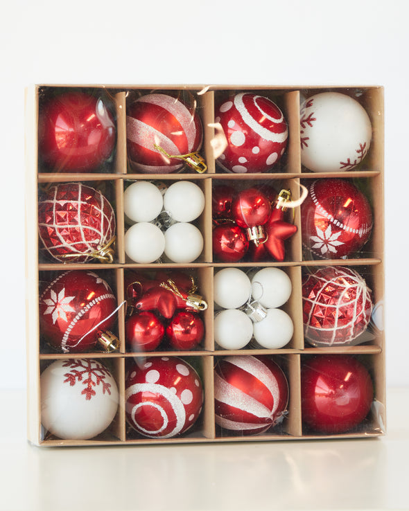 ORNAMENT ASSORTMENT RED/WHITE 42PCS - X2755RDWH (6 boxes)