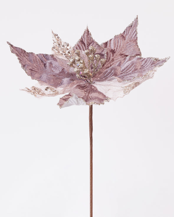 POINSETTIA PICK SEQUIN DEEP MAUVE 25cm - X2904 (Box of 60)